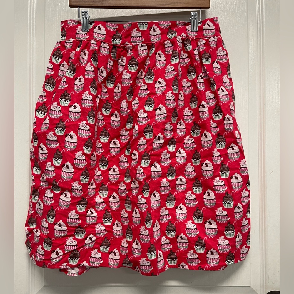 Retrolicious Red Cupcake-Candy Cane A-Line Midi-Skirt- With Pockets
